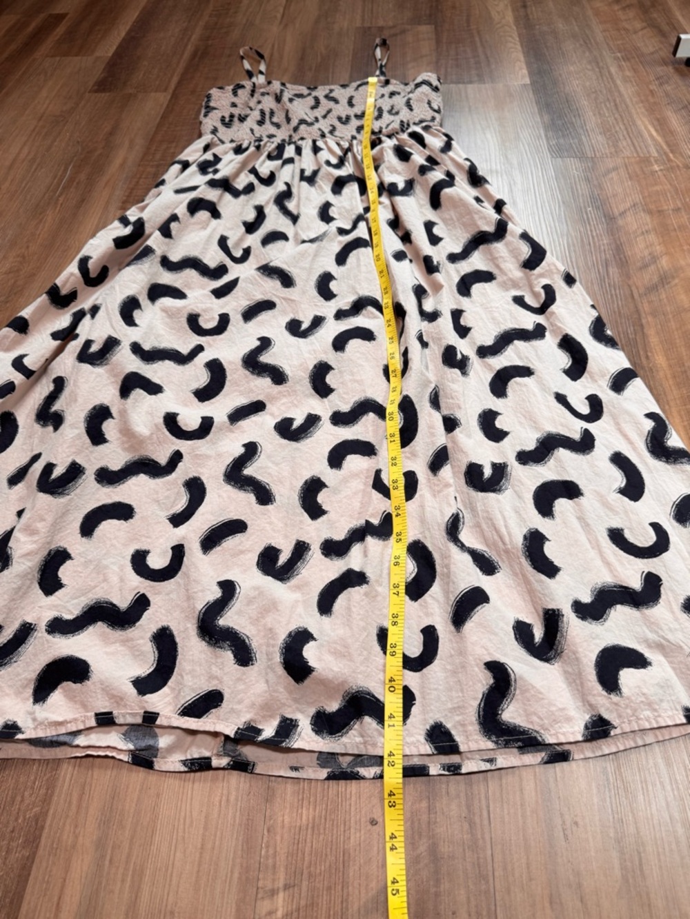a new day Women’s 100% Cotton Midi Dress Tan with Black Brushstroke Design, M - Picture 4 of 10
